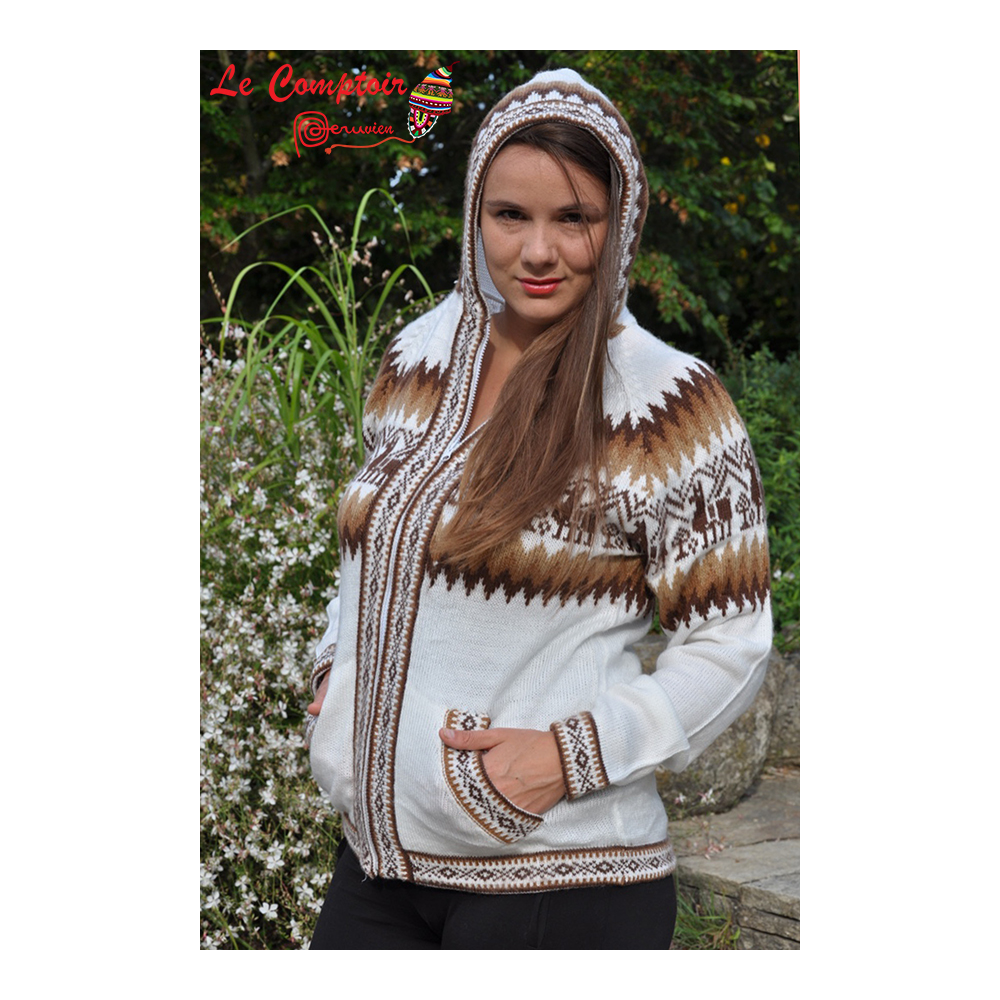 Cardigan femme long tricoté en fibres d'alpaga