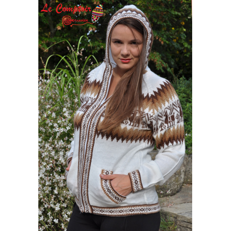 Cardigan femme long tricoté en fibres d'alpaga